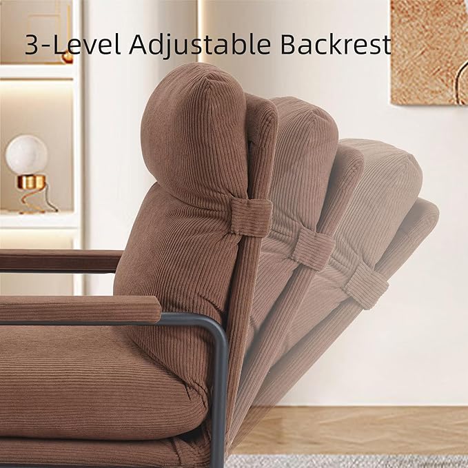 Accent Recliner Chair with Adjustable Backrest Corduroy Upholstered Lounge Chair with Metal Frame for Living Room Bedroom Office Brown