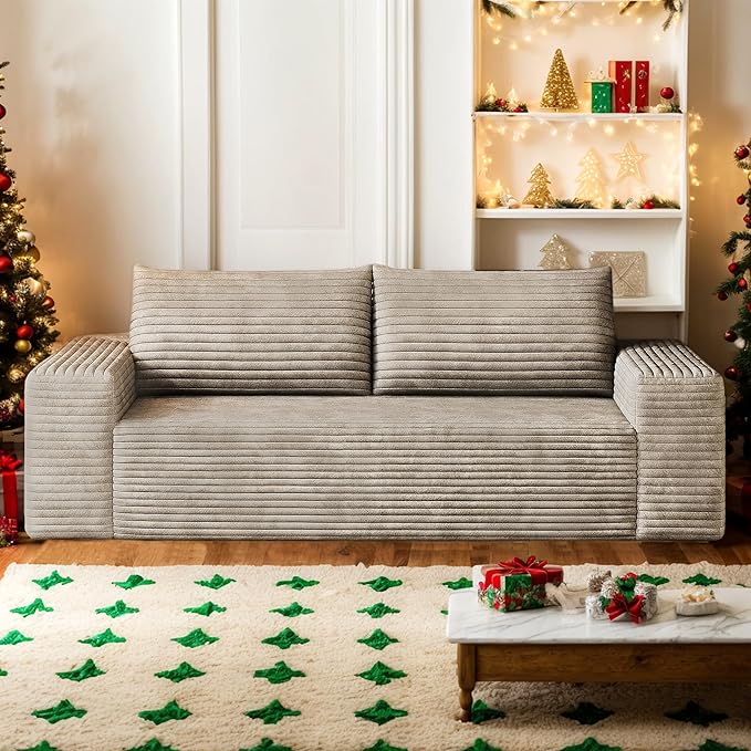 63 Small Cloud Loveseat Sofa in a Box Comfy Corduroy 2-Seater Boneless Couch Modern Deep Seat Sofa for Small Spaces Living Room &amp Apartment No Assembly Required (Camel 63 inch) | Memory Foam