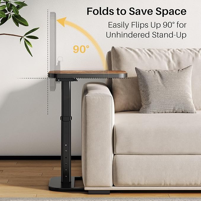 Adjustable Height TV Tray Table with Bumper Rounded Corner Design &amp Flip-top Side Table for Bedroom Living Room Bathroom and Study End Table for Eating Dinner or Laptop Brown