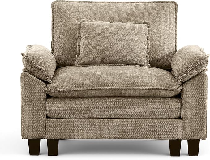 IPKIG 53 Modular Sectional Sofa Chenille Single Seater Sectional Couch Comfy Upholstered Seat Sofa Deep Seat Cloud Couch Sofa for Living Room Khaki | 2 Layer Cushion Cloud Couch Breathable Cheni