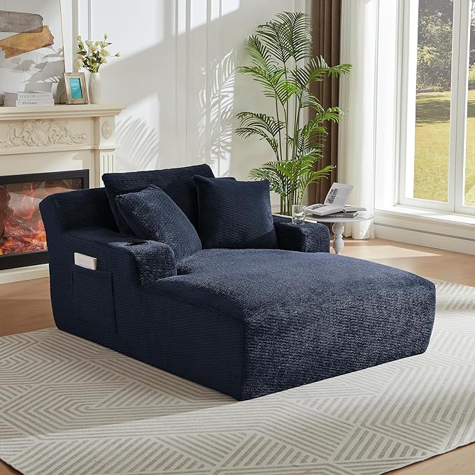 KEIKI 66 Oversized Chaise Lounge Chair Indoor No Assembly Ergonomic Sleeper Sofa Chair Soft Faux Fur Lounger for Home Office Breaks &amp Stress Relief