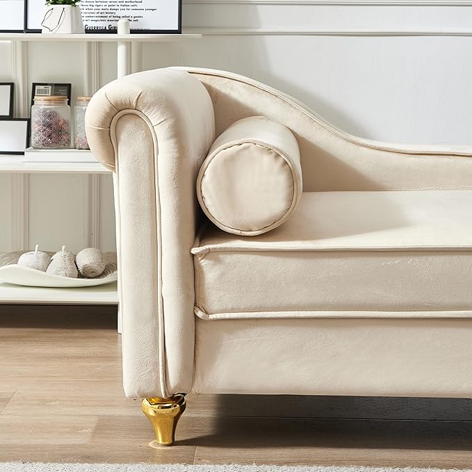 60.6 Velvet Chaise Lounge Sleeper Sofa with Large Hidden Storage &amp Lumbar Pillow Upholstery Tufted Lounge Chair Indoor with Gold Metal Legs &amp Armrest Reclining Sofa Chair for Living RoomBe
