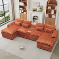 HYJT-H&ampK 124 U Shaped Cloud Couch Sectional Comfy Fluffy Plush Corduroy Orange Sectional Couches for Living Room Modern Modular Corduroy Couch Sectionals with Central Console &amp Double Chais