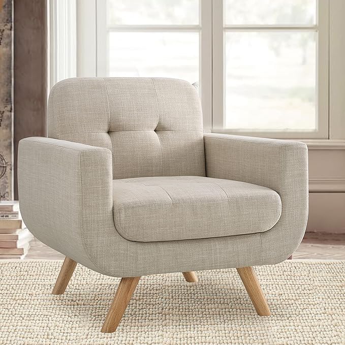 Rosevera Elena Contemporary Accent Armchair with Linen Upholstery Living Room Furniture Natural