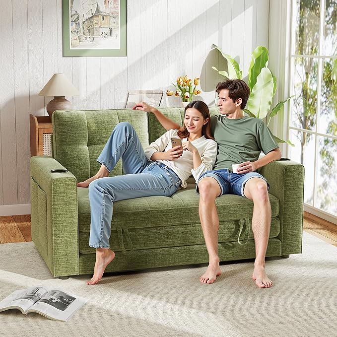 WorthFurni Convertible Sofa Bed Folding Sofa Bed 2 in1 Pull Out Loveseat Sleeper Sofa Floor Sofa Bed for Small Spaces Folding Couch Bed with Pillows for Living Room Bedroom - Green