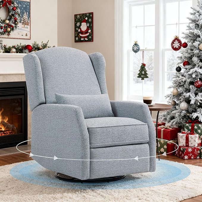 Swivel Rocker Recliner Chair with Adjustable Footrest Swivel Rocking Recliner with Deep Seat Lumbar Pillow Nursery Glider Recliner 360° Recliner Chair for Living Room&ampBedroom&ampOffice (Gray)