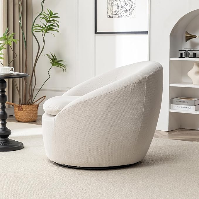 360°Swive Decorative ChairModern Comfortable Barrel Chair Reading Chairs for Living RoomBedroomDressing RoomBeige Linen