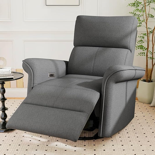 Power Swivel Rocker Recliner Chair for Nursery Oversize Upholstered Snowflake Velvet 270°Swivel Glider Rocker Chair with USB Ports Small Power Recliners for Small Spaces Living Room