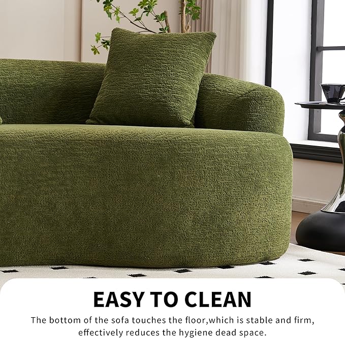 110 Curved Sectional Sofa for Living Room Modern Oversized Plush Chenille Cloud Round Deep Seat Compressed Boneless Couch with 4 Throw Pillows for Apartment No Assembly Needed Green