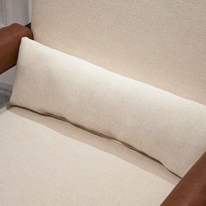 Karl home Mid-Century Accent Chair Linen Fabric Arm Chair with Metal Legs Thick Padded Sofa Chair Lounge Chair with Pillow for Living Room Bedroom Belcony Beige