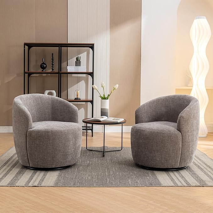 Ball &amp Cast Modern Swivel Accent ChairChenille Upholstered ArmchairSmall Single Sofa with Semi-Circular Backrest for Living Room Bedroom Home OfficeGray