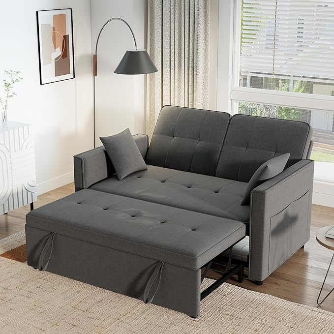 Pull Out Sofa Bed: 71 Gray Convertible Loveseat Sleeper Sofa Bed for Small Space Modern 3 in 1 Couch with Storage Couch Beds for Living Room (Grey)