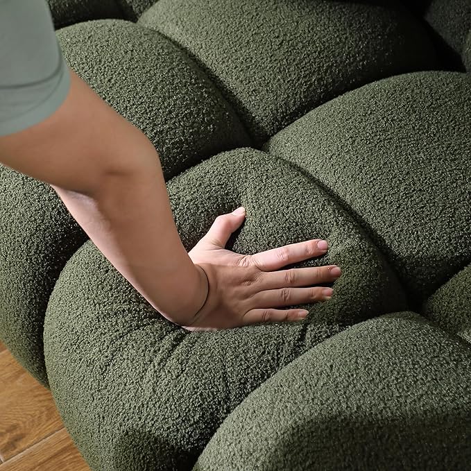 kevinplus 65'' Loveseat Boucle Sofa Couch for Living Room Modern Contemporary 2-Seat Upholstered Cloud Sofa Couch for Apartment Bedroom Dorm Small Space Boucle Fabric Green
