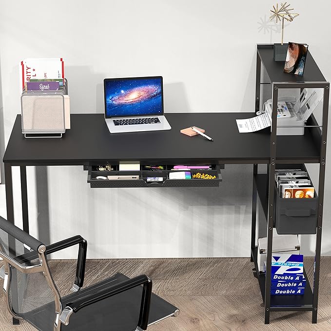 SHW 46-Inch Home Office Mission Computer Desk with Side Shelf and Drawer Black