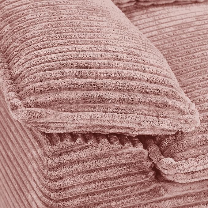 Oversized Armchair with Ottoman Corduroy Reading Chair for Bedroom &amp Living Room Modern Floor Sofa Chair Comfy Lazy Lounge Chair No Assembly Required Pink