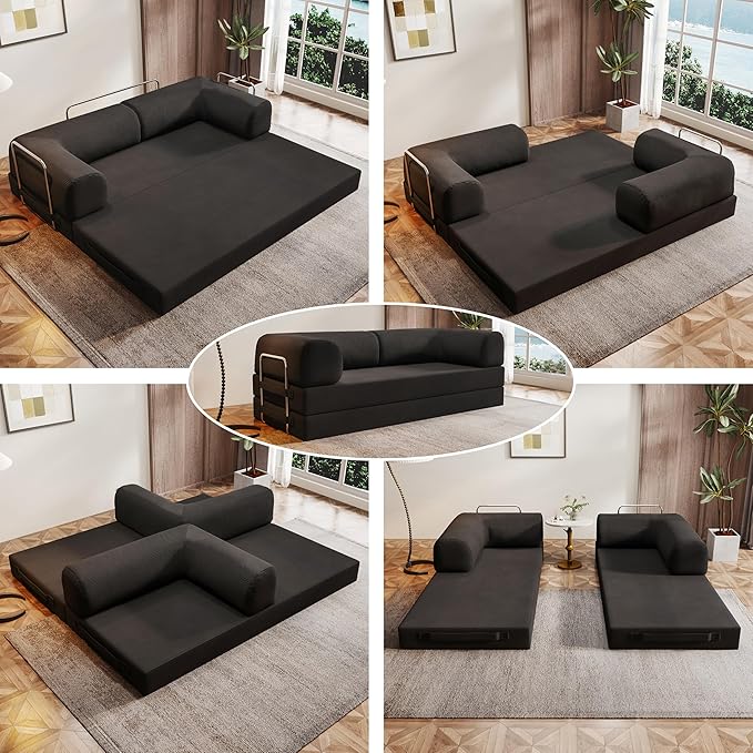 78.8 Folding Convertible Sofa Bed 4-in-1 Floor Sofa Modular Futon CouchPull Out Couch Memory Foam King Size Sofa BedNo Assembly Needed Boneless Couch for Living Room (Black)
