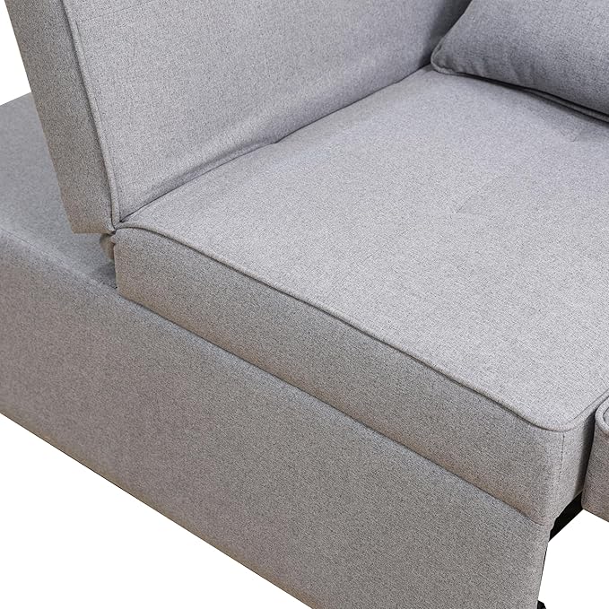 Sleeper Sofa 4-in-1 Convertible Ottoman Couch Bed Modern Sackcloth Futon Sofa Bed with 2 Pillows Adjustable Backrest Recliner Folding Loveseat for Living Room Apartment Dorm OfficeGrey