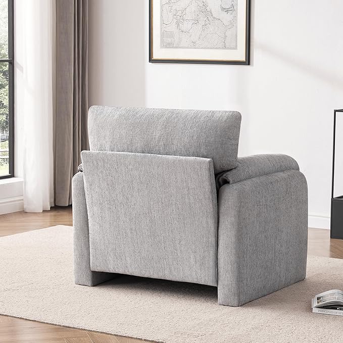 Chenille Oversized Armchair 38.6 Wide Accent Chairs for Living Room &amp Bedroom Modern Lounge Chair Upholstered Mid-Century Reading Chair Comfy Living Room Chair (LightGrey 2Pack)