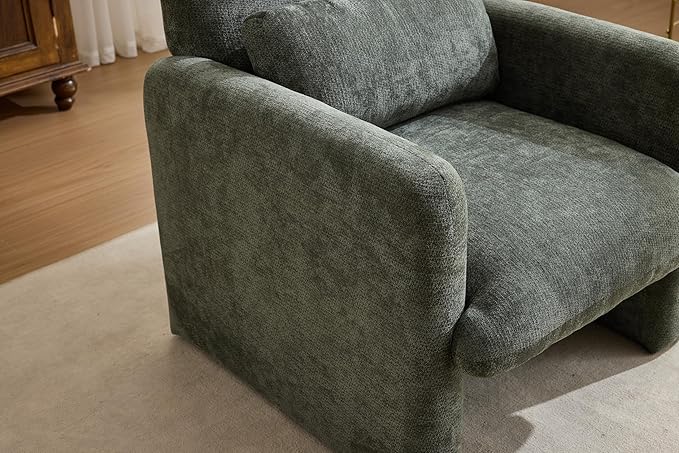 GDFStudio 30 Modern Accent Chair Upgrade Leisure Boucle Upholstered Armchair with Straight Arms and Waist Pillow Comfy Single Sofa Chair for Living Room Bedroom Office Apartment Antique Green