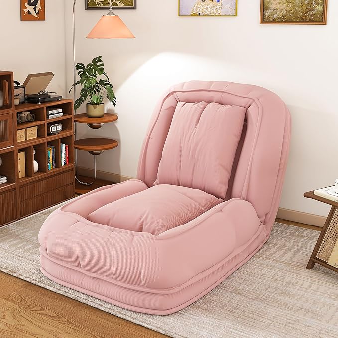71 Upholstered Human Dog Bed for Adults &amp Pets 5 Adjustable Foldable Lazy Sofa Bed with 2 Soft Pillows for Bedroom Living Room Reading Corner Pink