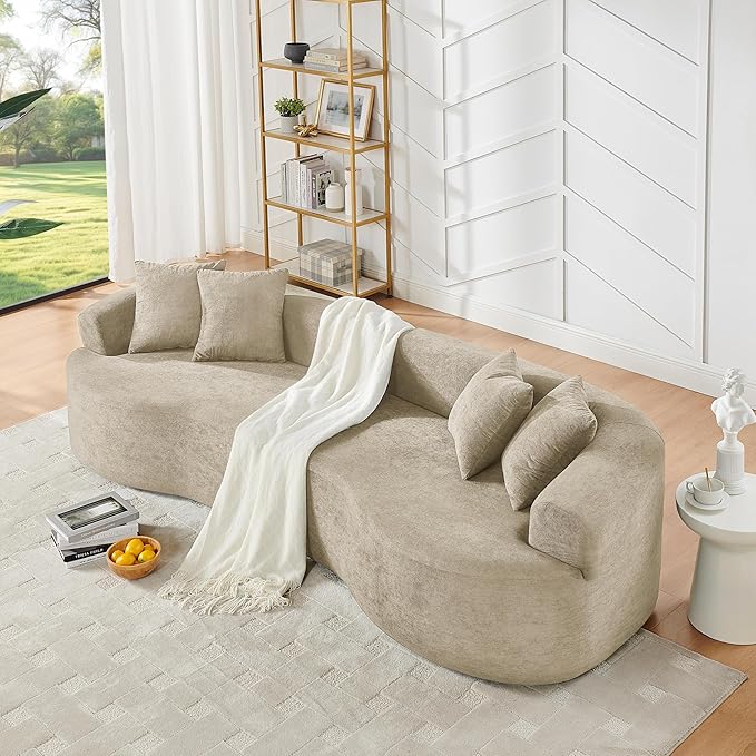DEINPPA Oversized Modular Couch with 4 Pillows 4-Seater Curved Cloud Sofa Chenille Upholstered Comfy Couch for Living Room Apartment Office No Assembly Needed-Light Brown