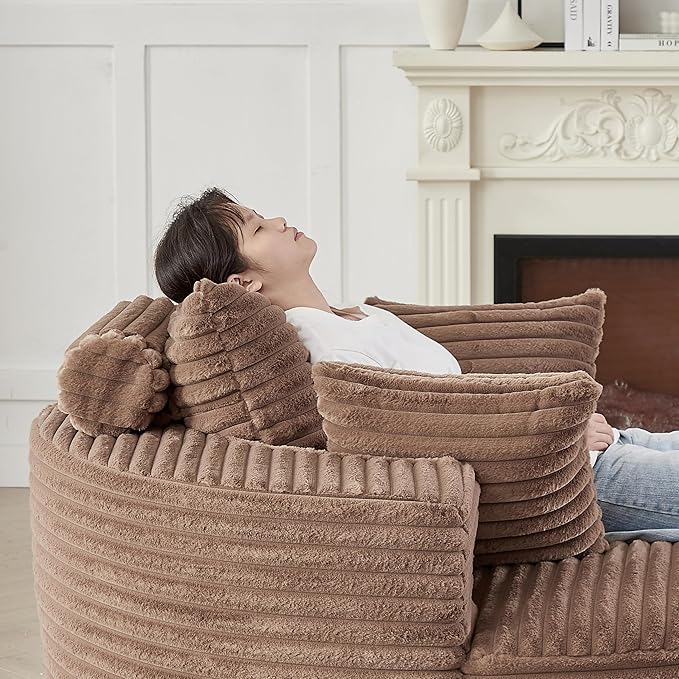 KEIKI 55 Oversized Corduroy Accent Chair Large Barrel Chairs Upholstered Round Sofa Single Couch Armchair Sleeper Chair for Living Room Lounge Brown
