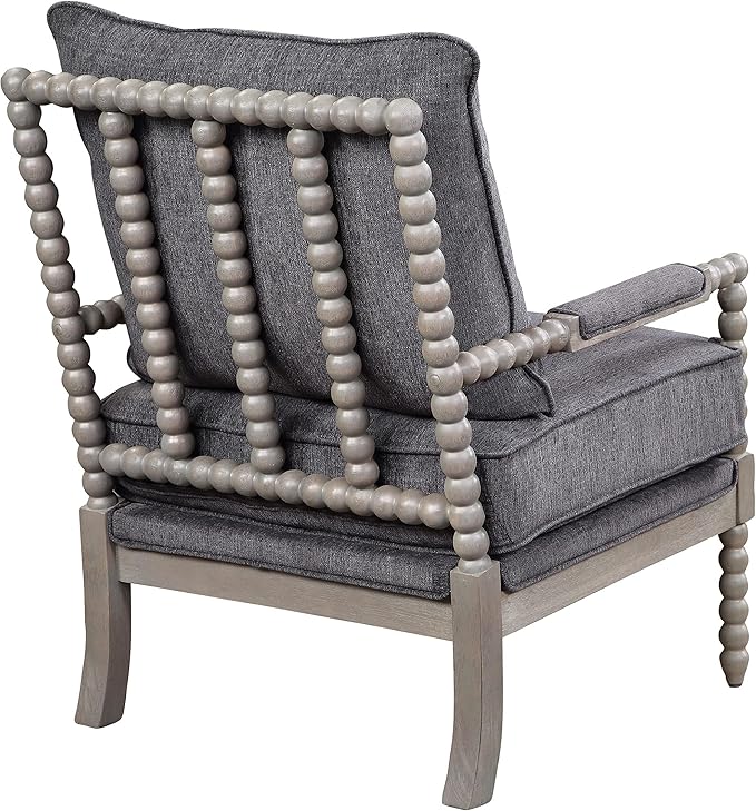 OSP Home Furnishings Abbott Spindle Accent Chair with Padded Spring Seat and Brushed Grey Base Charcoal Fabric