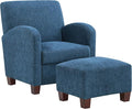 OSP Home Furnishings Aiden Club Accent Chair and Matching Ottoman with Medium Espresso Legs Herringbone Navy Fabric