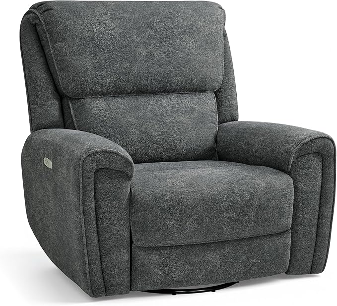 MCombo Power Swivel Rocker Recliner Chair Oversized Power Recliner Chair for Big and Tall People 400lbs Heavy Duty Recliners USB Charge Ports for Living Room Office Fabric OE678 (Dark Grey)