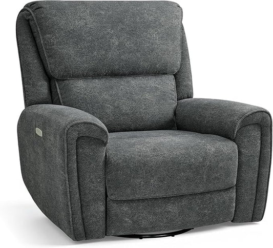 MCombo Power Swivel Rocker Recliner Chair Oversized Power Recliner Chair for Big and Tall People 400lbs Heavy Duty Recliners USB Charge Ports for Living Room Office Fabric OE678 (Dark Grey)
