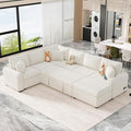 Modern Sectional Sofa Pull-out Sofa Bed Sleeper with a Storage Ottoman and 3 Pillows L-shaped Convertible Sofa Bed Chenille Upholstered Combination Couch for Living Rooms Offices (Cream-16)