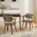 Art Leon Mid Century Modern Dining Chairs - Set of 2 Comfy Fabric Upholstered Dining Chairs Home Office Chair No Wheels Accent Arm Chair with Wood Legs for Kitchen Living Room Bedroom Gray/Walnut