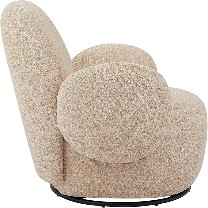 GDFStudio Modern Accent Swivel ChairUpholstered Lounge Chair with 360° Rotation Compact Design Eucalyptus and Steel Frame Fiber Foam Cushion Arm &amp Back KD Assembly for Living RoomBeige