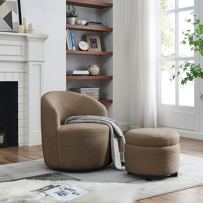 Swivel Barrel Chair Living Room Swivel Chair with Round Storage Chair 360 ° Swivel Club Chair Nursery Bedroom Office Hotel with upholstered Modern Armchair Fabric