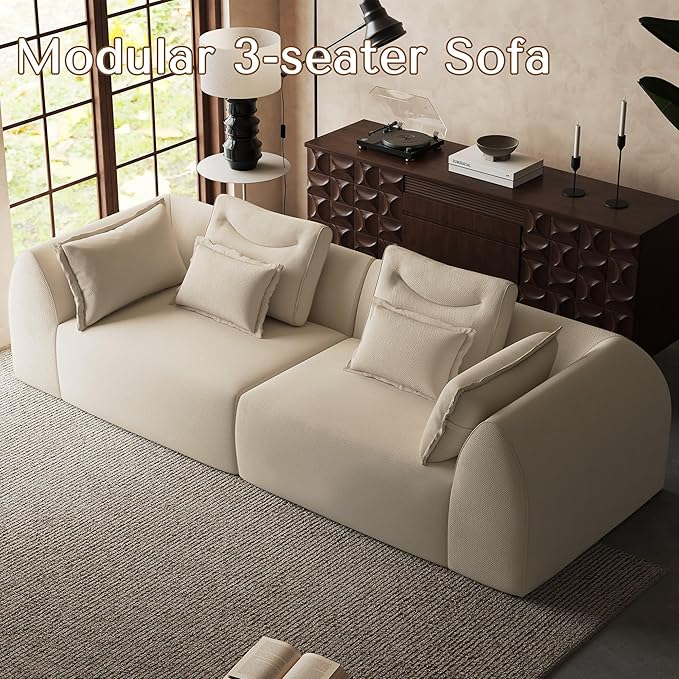 100 Oversized Sectional Sofa Chenille 3 Seater Couch Large Boneless Couch Sectional with Deep Seat Modern Cloud Sofa for Living Room Bedroom No Assembly Required Beige White