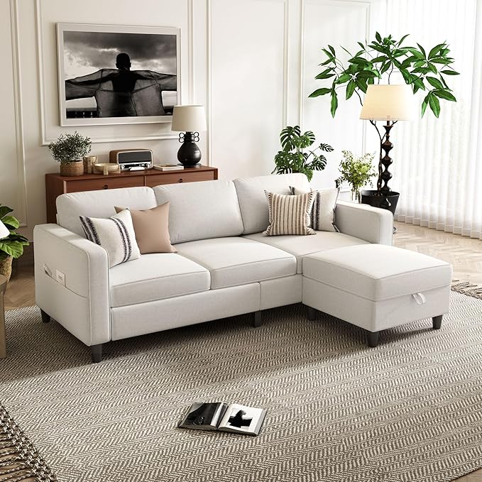 Small Sectional Couch L Shaped Sectional White Couch in a Box Small Couches with Ottoman 3 Seater Sofa for Living Room Apartment Dorm Office