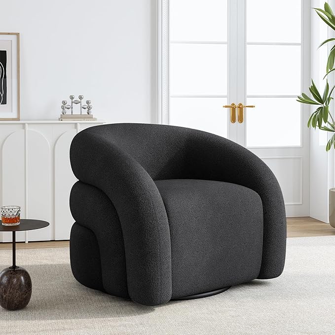 Boucle Swivel Accent Chair Set of 2 No Assembly Small Comfy Round Barrel Armchair for Living Room Bedroom Reading Waiting Room-Grey