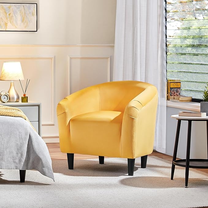 Yaheetech Accent Barrel Chair Velvet Club Chair Furry Sherpa Elegant Armchair with Cozy Soft Padded Suitable for Living Room Bedroom Reception Room Office Yellow