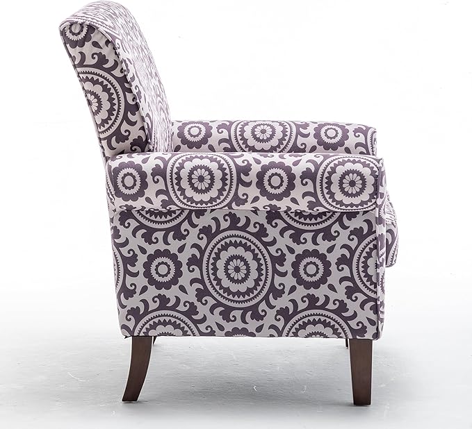 Classic Accent Armchair with Birch Wood Frame and Comfortable Rolled Armrests Arm Chairs for Living Room Bedroom and Office Decor 02 Printed Fabric