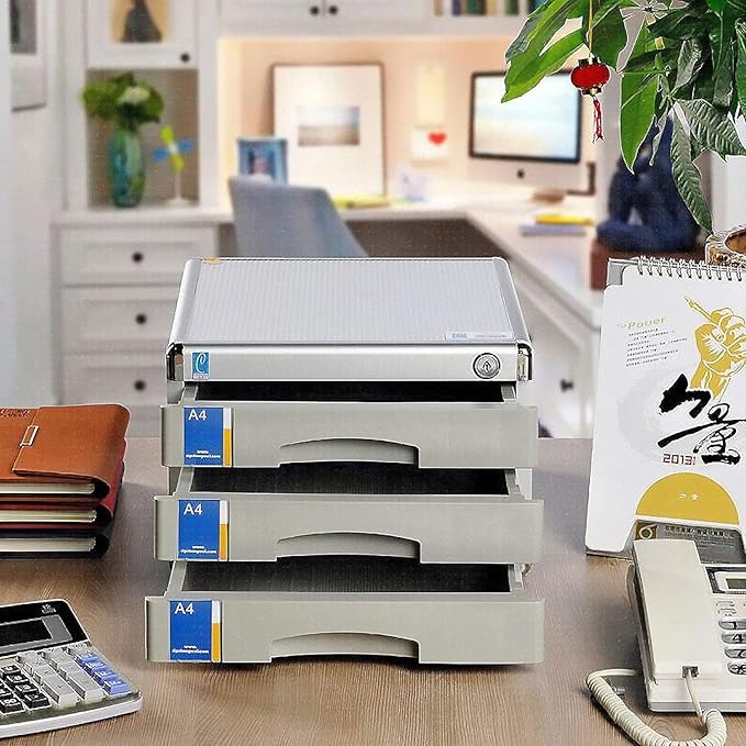 File Cabinet File Drawer Desktop 3/5 Drawers Aluminum Alloy Storage Drawers Desk Storage Unit Organizer Lockable File Cabinet Box for Office3 Layers