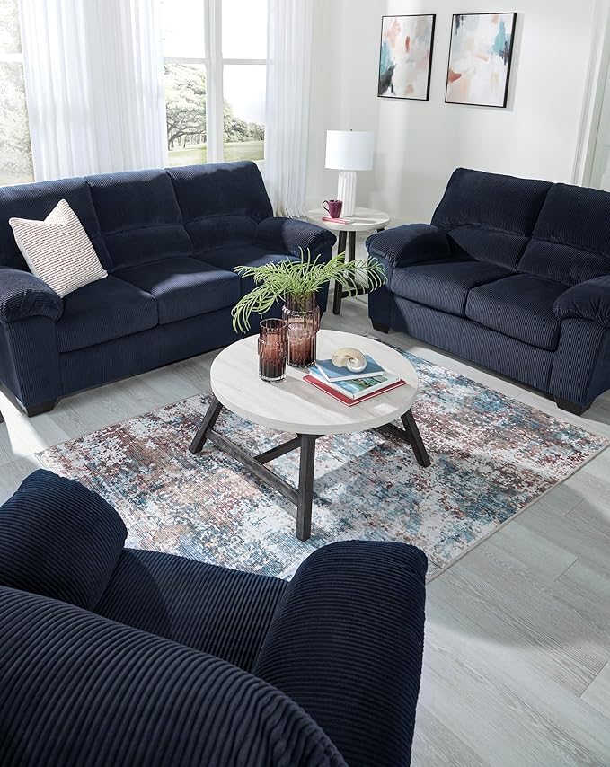 Signature Design by Ashley SimpleJoy Contemporary Loveseat for Living Room Blue