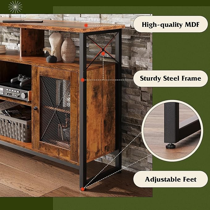 WLIVE TV Stand 55 inch TV Tall Entertainment Center with Storage Farmhouse Industrial TV Console for Bedroom Living Room Rustic Brown