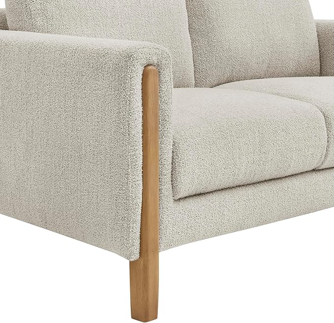Modway Hawken 54 Inch Boucle Loveseat in Parchment Beech with Wood Legs – Mid-Century Modern Small Space 2-Seater Sofa for Living Room Bedroom or Office Lounge