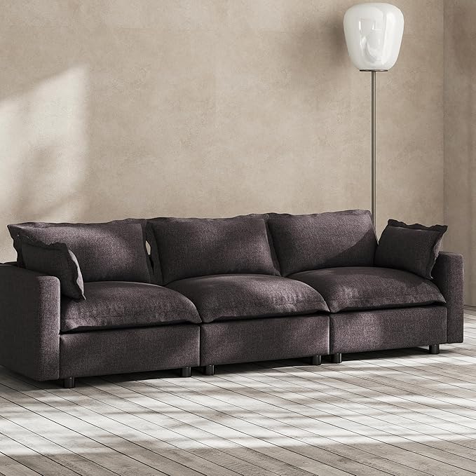 Modern Couch Modular Sectional Sofa 97 L-Shape Cloud Couch with Ottoman for Living Room Bedroom Reading Study Waitting Room Linen Fabric-Charcoal Dark Grey