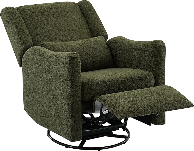 Modern Swivel Rocker Recliner Chair 29.5'' Wide Wingback Swivel Rocker Recliner Chair Linen Fabric Rocking Chair Nursery Chair for Living Room Apartment (Seaweed Green/79)