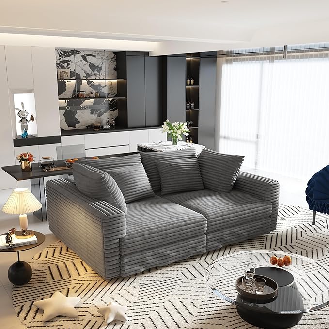 102 Oversized Modular Sectional Sofa with Movable Ottoman 2-in-1 Convertible Deep Seat Sleeper Daybed 4-Seater Plush Corduroy Cloud Couchwith 6 Pillows for Living Room &amp Apartment