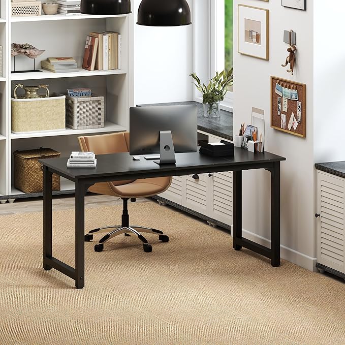 NSdirectModern Computer Desk 63 inch Large Office Desk Writing Study Table for Home Office Desk Workstation Wide Metal Sturdy Frame Thicker Steel Legs Black.
