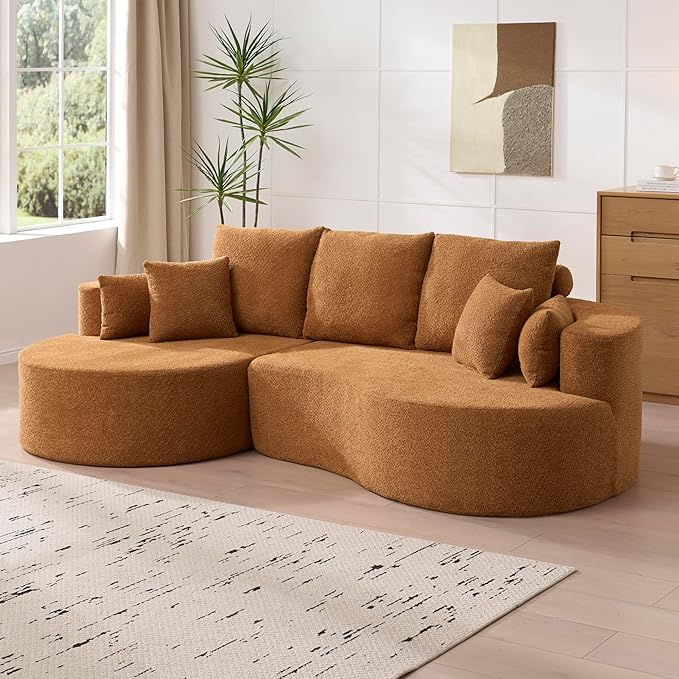 Christopher Knight Home Carden 106 Curved Modular Sectional Sofa Fabric Upholstered Comfy Sofa Couch with Chaise Lounge Modern Cloud Couch with Deep Seat No Assembly Required Browish Orange