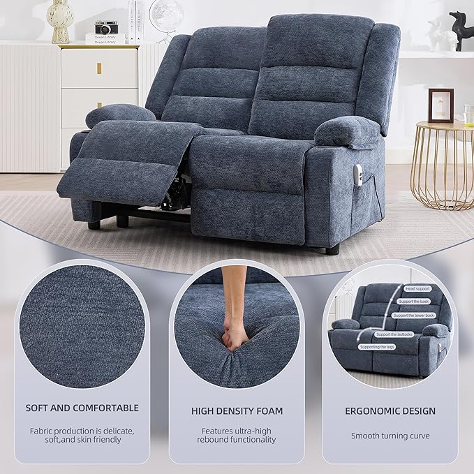 52Inch Power Loveseat ReclinerElectric Reclining Loveseat SofaAdjustable Love seat Recliner Sofa for Living RoomBedroom with Charging Ports(Blue loveseat)