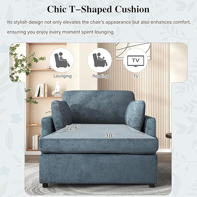 Christopher Knight Home Accent Chair Club Chair Upholstered T-Shaped Comft Seating Lounge Chair Large Size Armchair with Angeled Armrests Single Sofa Chair for Living Room Bedroom Study Blue